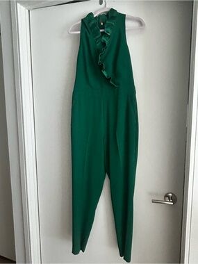 Trina Turk Emerald Halter Ruffle Jumpsuit